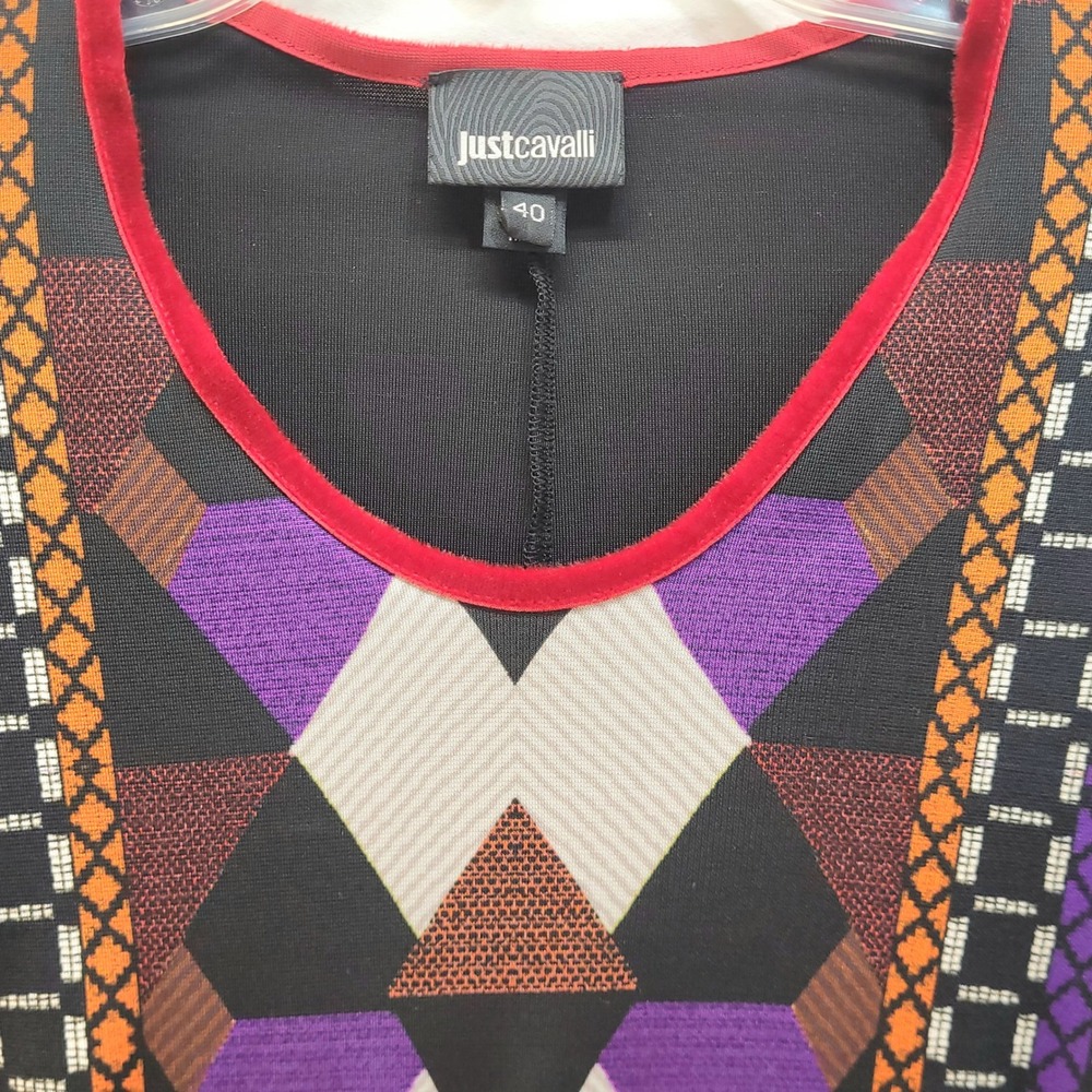 Just Cavalli Women Mixed Geometric Print Long Sleeve Dress Black Multi Size 40 - Picture 3 of 15